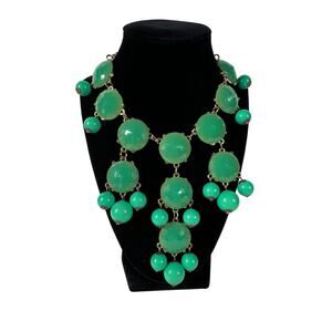 Womens Bubble Necklace Green Bib Style Statement Necklace Cascading Gold Tone